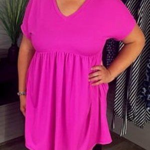 PLUS SIZE RIBBED FUSCIA DRESS